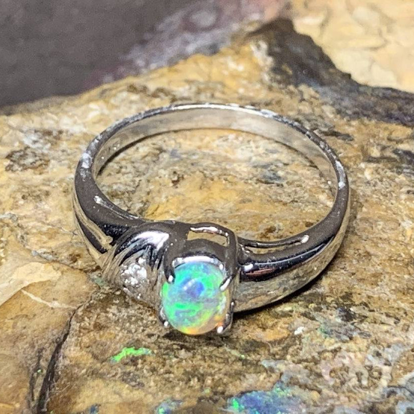 18kt White Gold Black Crystal Opal and Diamond ring - Masterpiece Jewellery Opal & Gems Sydney Australia | Online Shop