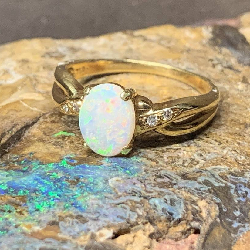 18kt Yellow Gold Opal and Diamond ring - Masterpiece Jewellery Opal & Gems Sydney Australia | Online Shop