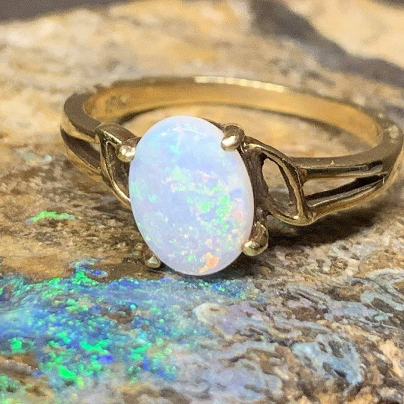 18kt Yellow Gold Solitaire Opal ring - Masterpiece Jewellery Opal & Gems Sydney Australia | Online Shop