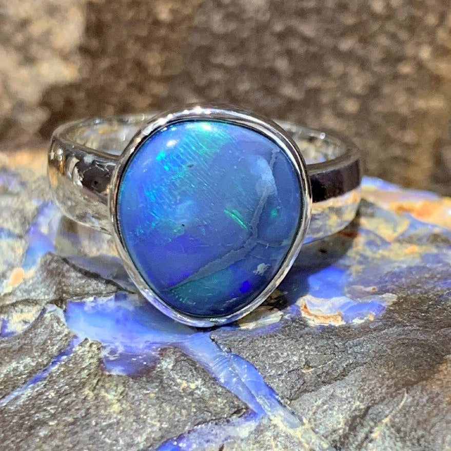 Sterling Silver Black Opal ring - Masterpiece Jewellery Opal & Gems Sydney Australia | Online Shop