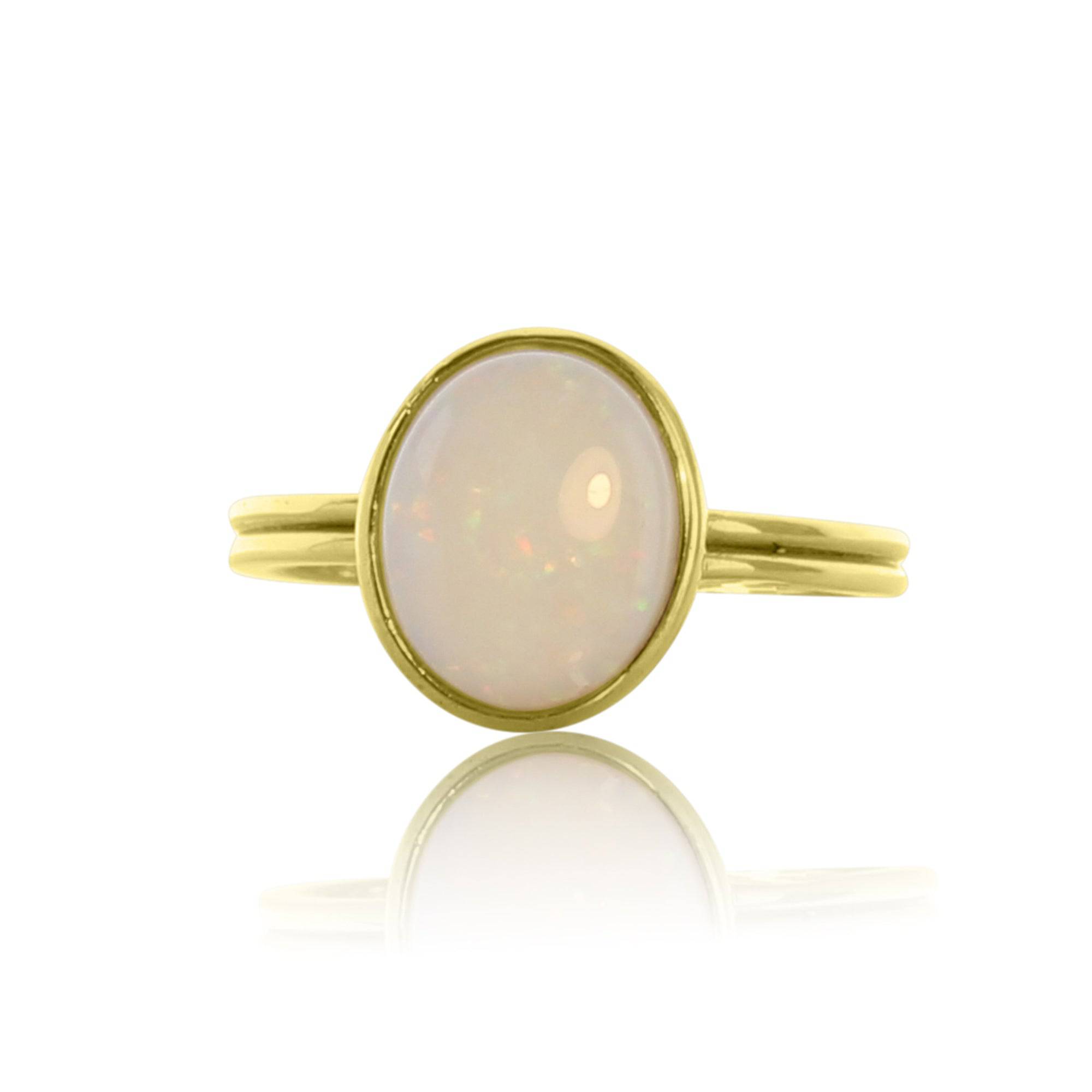 Sterling Silver Gold plated White Opal bezel set ring - Masterpiece Jewellery Opal & Gems Sydney Australia | Online Shop
