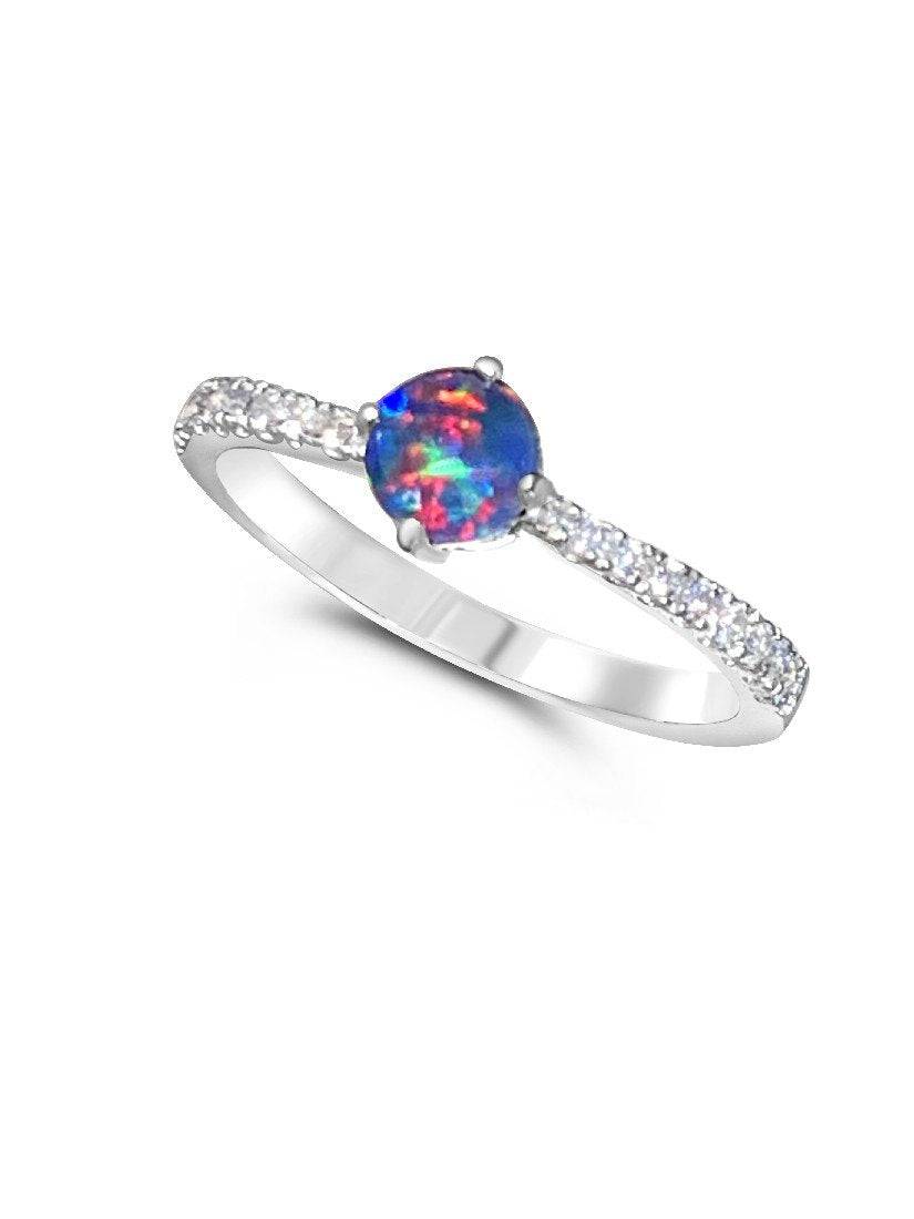 Sterling Silver Opal and cubic zirconia ring - Masterpiece Jewellery Opal & Gems Sydney Australia | Online Shop