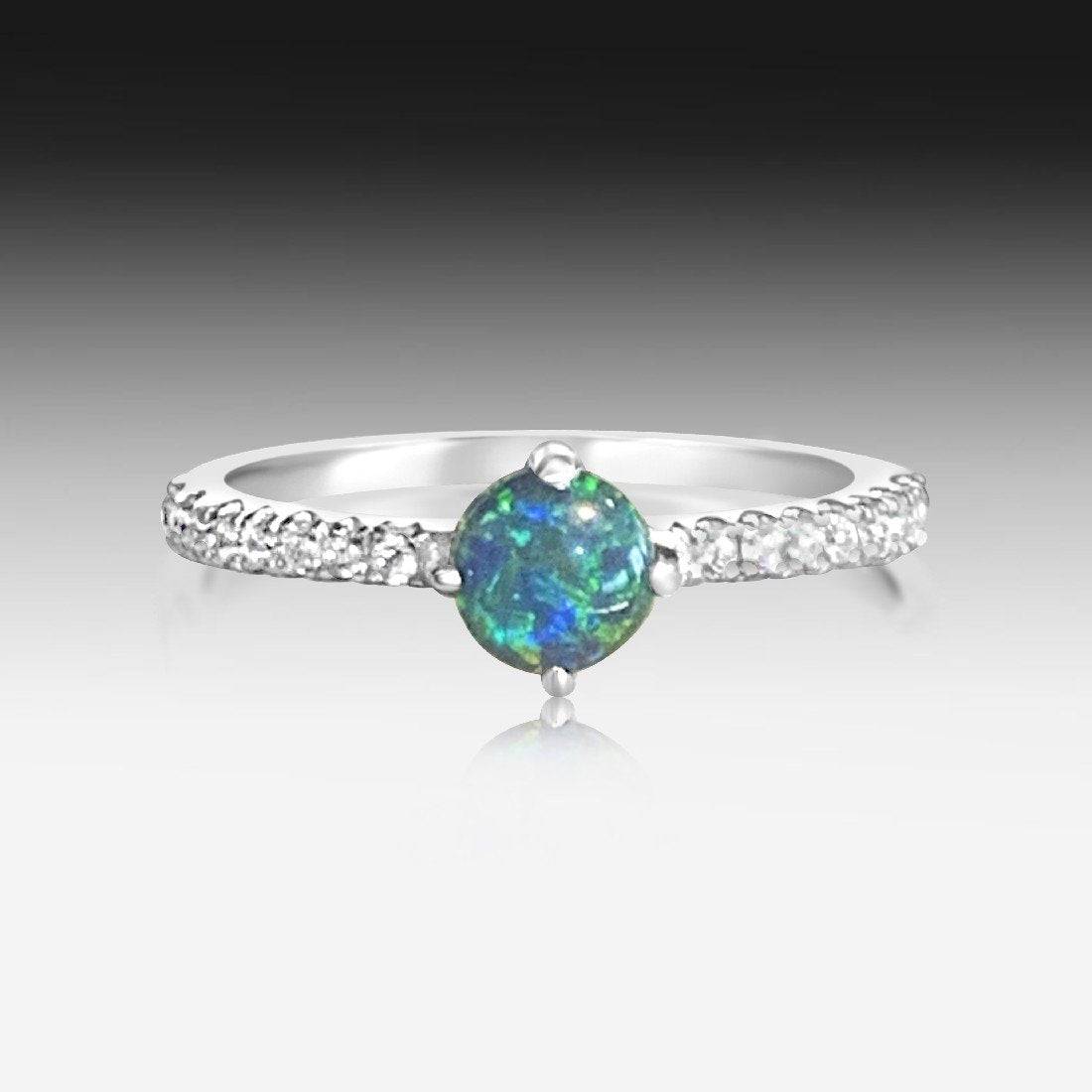 Sterling Silver Opal and cubic zirconia ring - Masterpiece Jewellery Opal & Gems Sydney Australia | Online Shop
