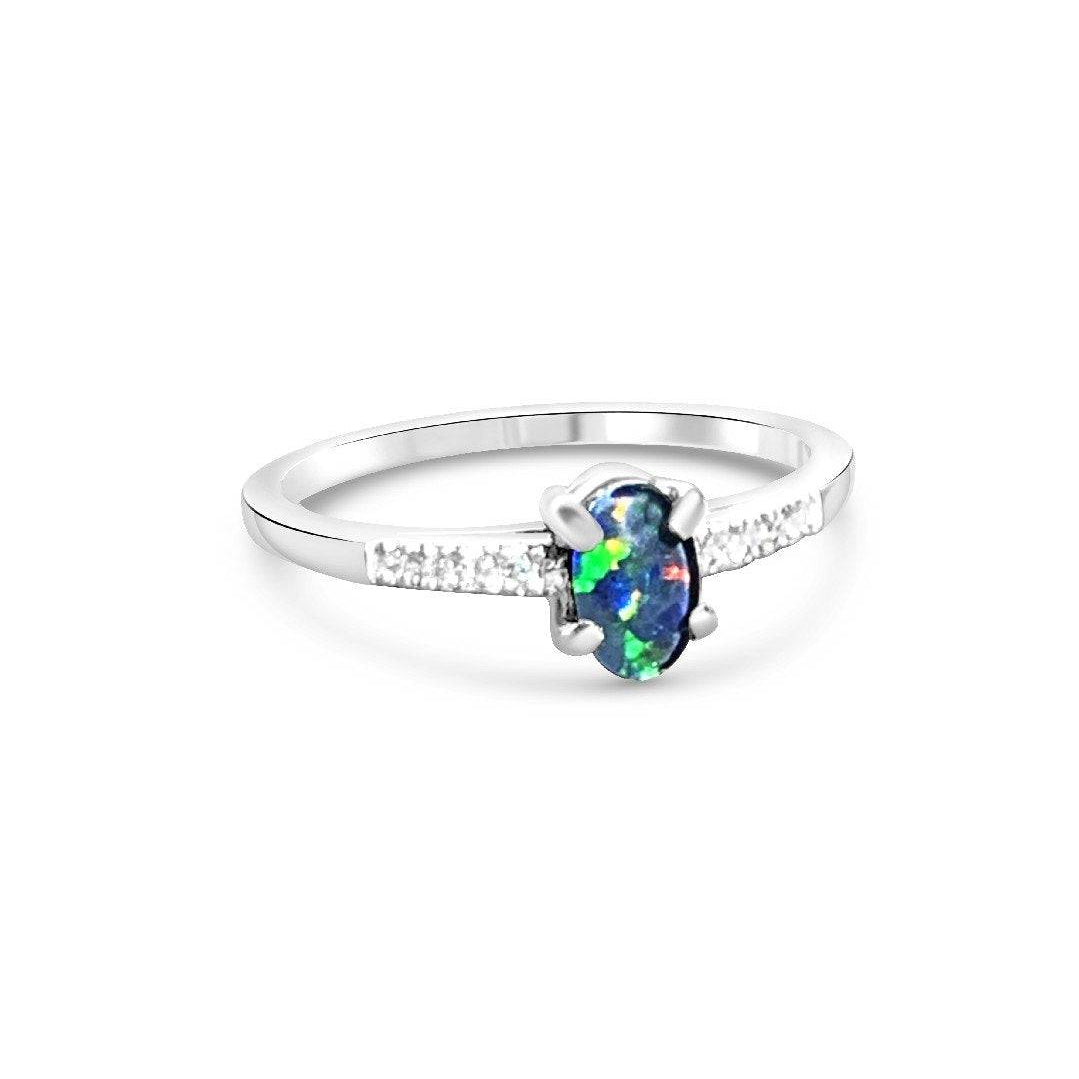 Sterling Silver Opal and cubic zirconia ring - Masterpiece Jewellery Opal & Gems Sydney Australia | Online Shop