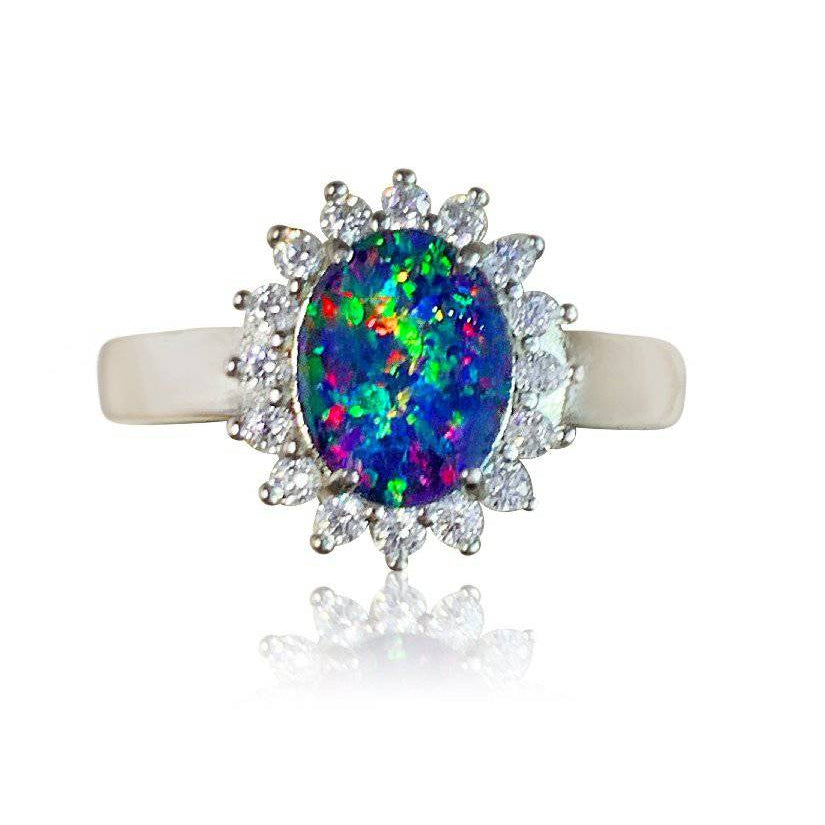 Sterling Sliver with opal triplet in cluster setting - Masterpiece Jewellery Opal & Gems Sydney Australia | Online Shop
