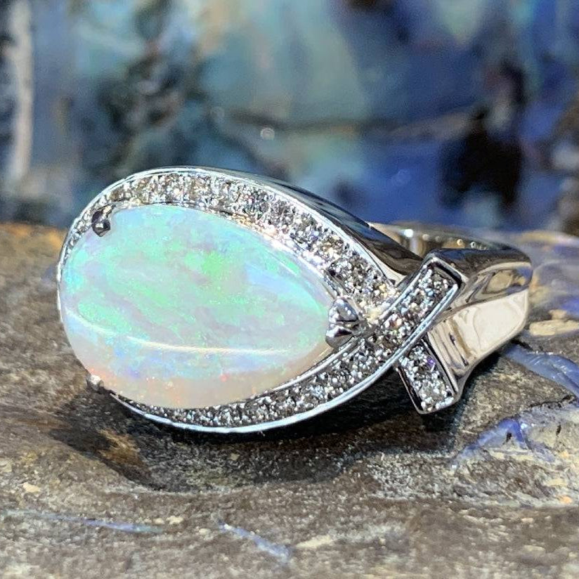 18kt White Gold Opal and Diamond ring - Masterpiece Jewellery Opal & Gems Sydney Australia | Online Shop