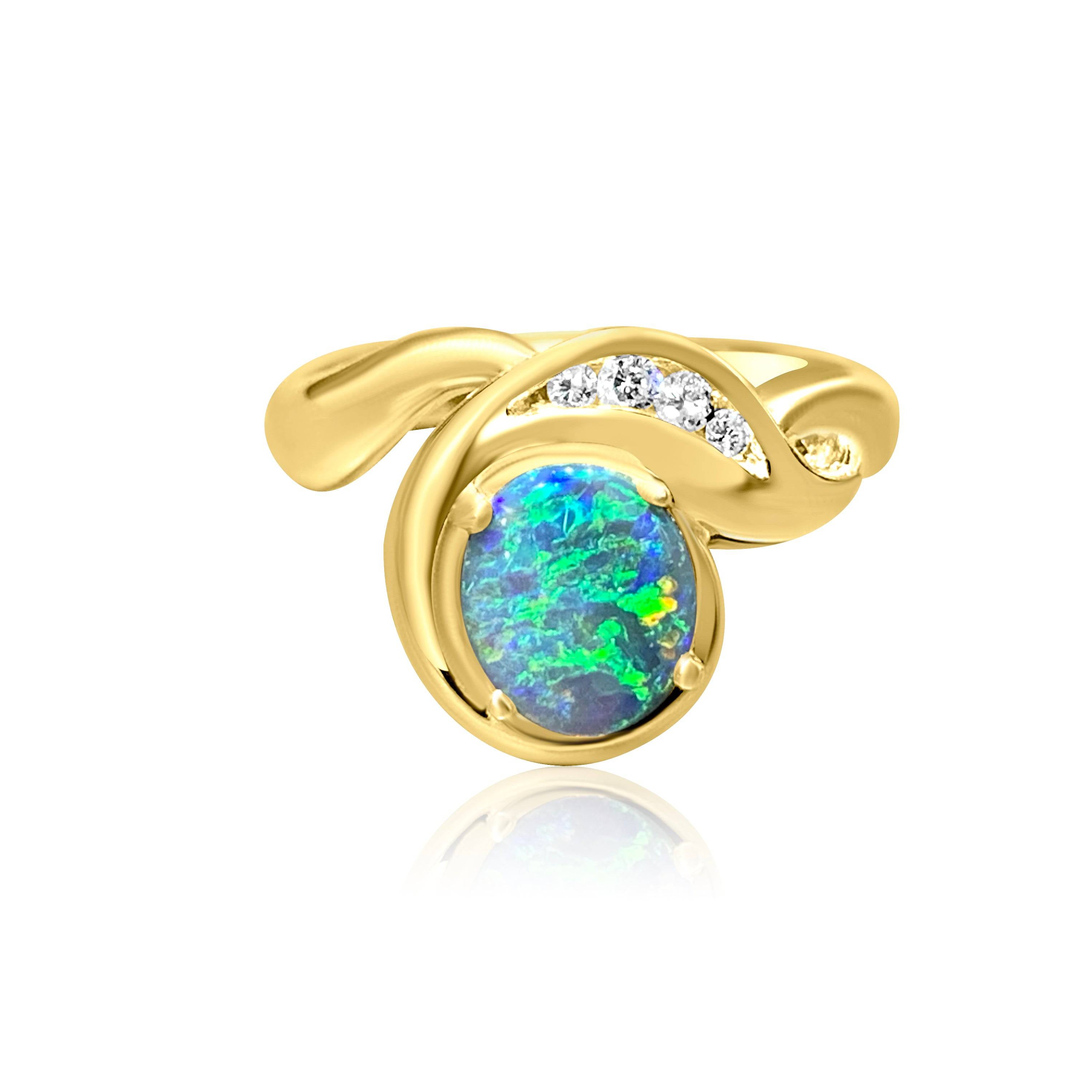 18kt Yellow Gold Black Opal and DIamond ring - Masterpiece Jewellery Opal & Gems Sydney Australia | Online Shop