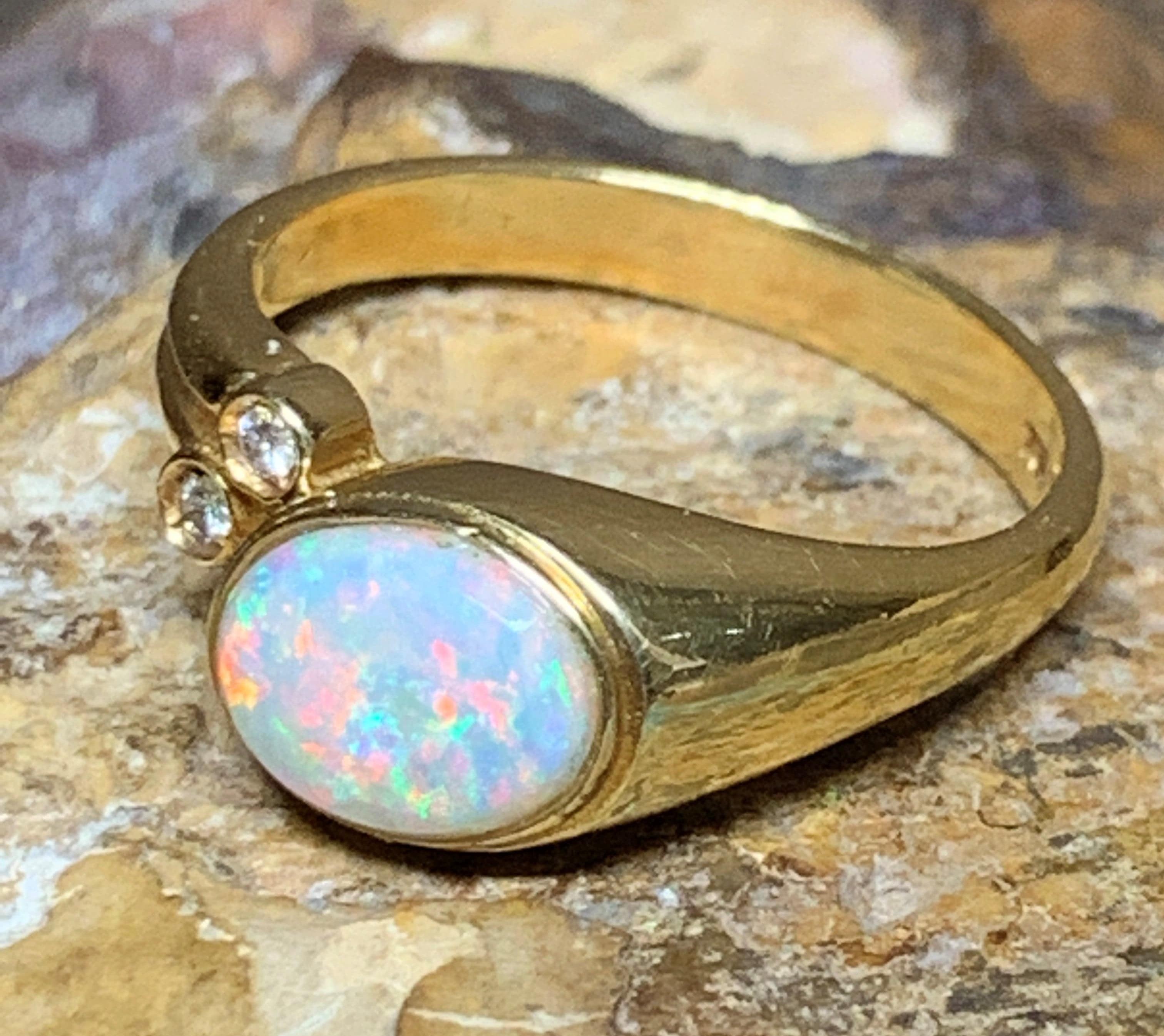 18kt Yellow Gold White Opal and Diamond ring - Masterpiece Jewellery Opal & Gems Sydney Australia | Online Shop