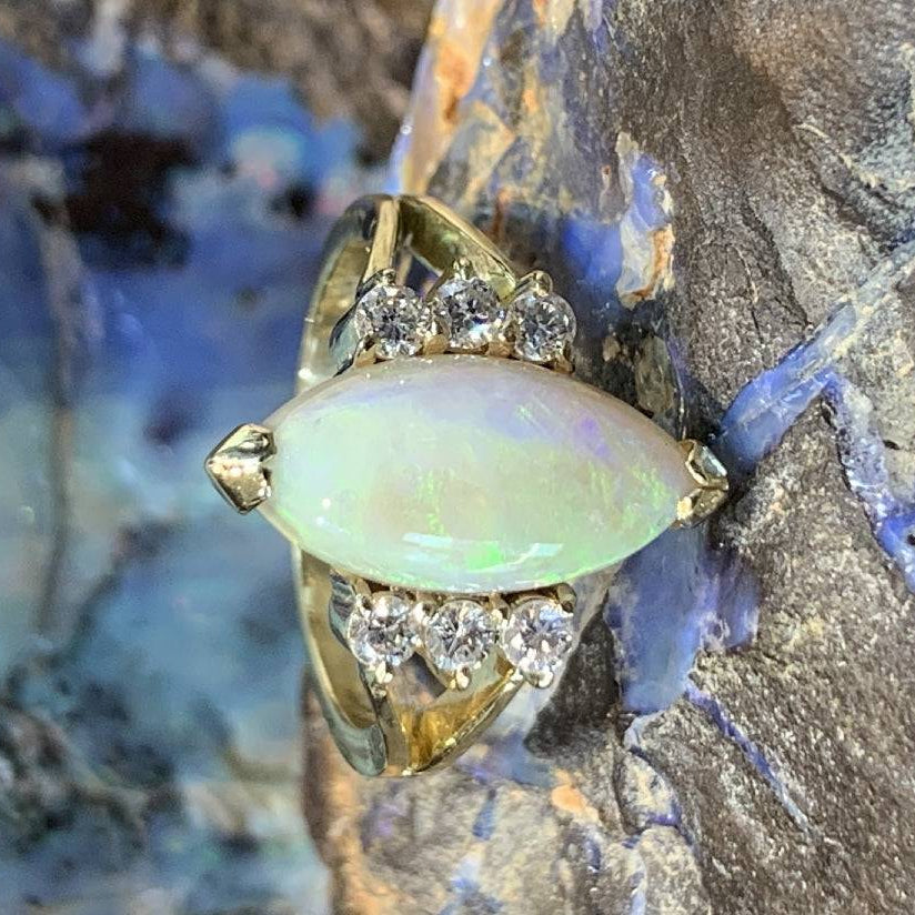 14kt Yellow Gold Marquise Opal and Diamond ring - Masterpiece Jewellery Opal & Gems Sydney Australia | Online Shop