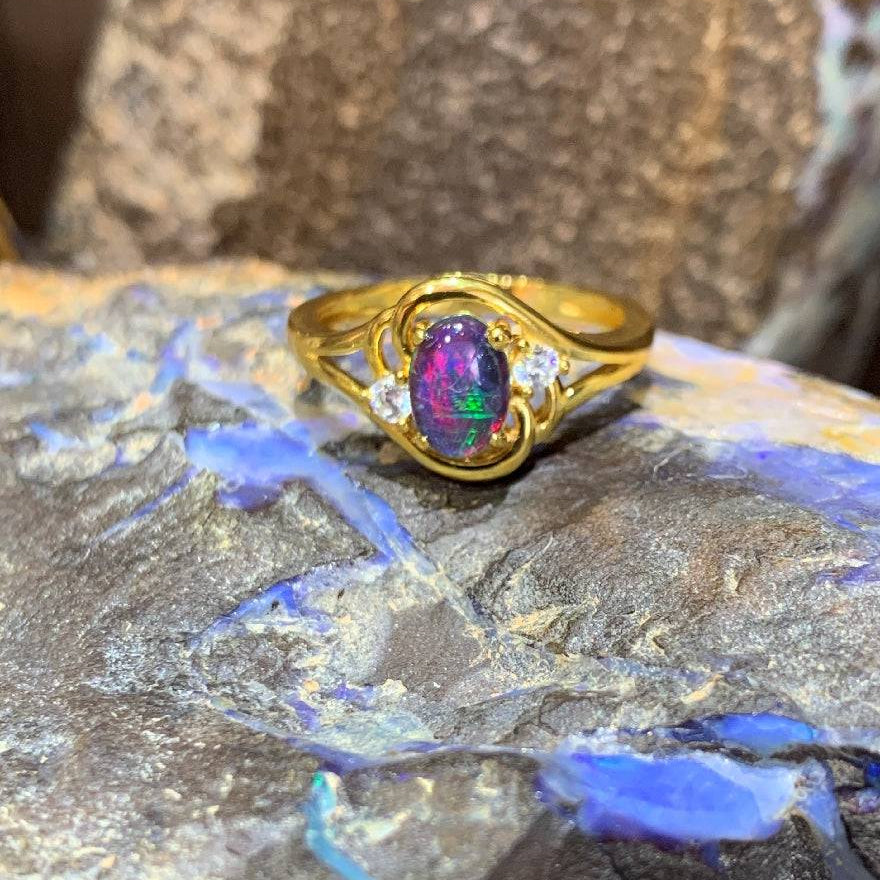 Gold Plated Sterling Silver 7x5mm Opal ring - Masterpiece Jewellery Opal & Gems Sydney Australia | Online Shop