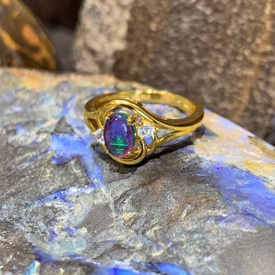 Gold Plated Sterling Silver 7x5mm Opal ring - Masterpiece Jewellery Opal & Gems Sydney Australia | Online Shop
