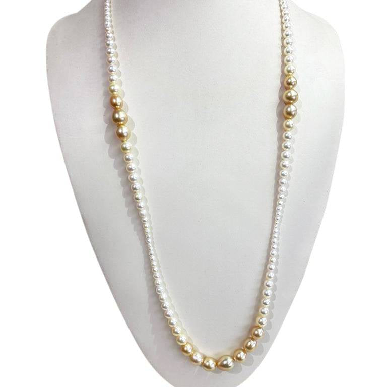 3 mm- 11 mm Gold South Sea Pearl and Akoya Pearl strand with 18kt Yellow Gold clasp - Masterpiece Jewellery Opal & Gems Sydney Australia | Online Shop