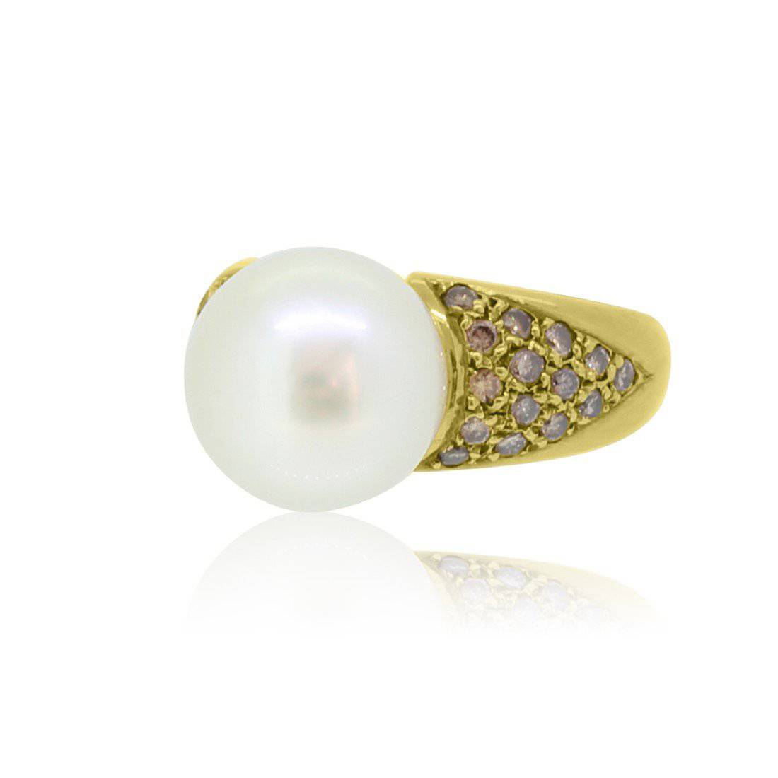 18kt Yellow Gold White Pearl and Champagne Diamond ring - Masterpiece Jewellery Opal & Gems Sydney Australia | Online Shop