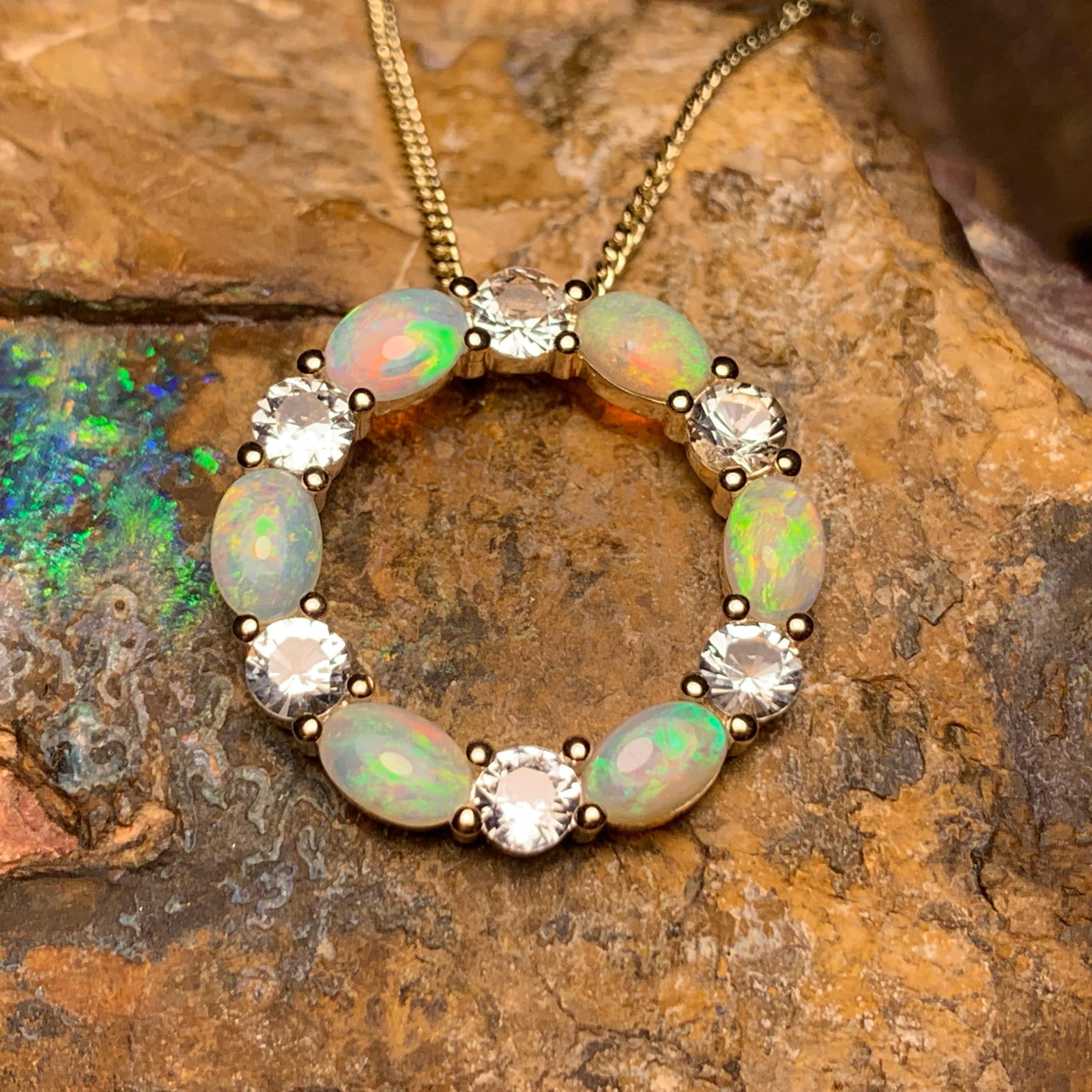 14kt Yellow Gold Circle of Life Opal and Sapphire pendant - Masterpiece Jewellery Opal & Gems Sydney Australia | Online Shop