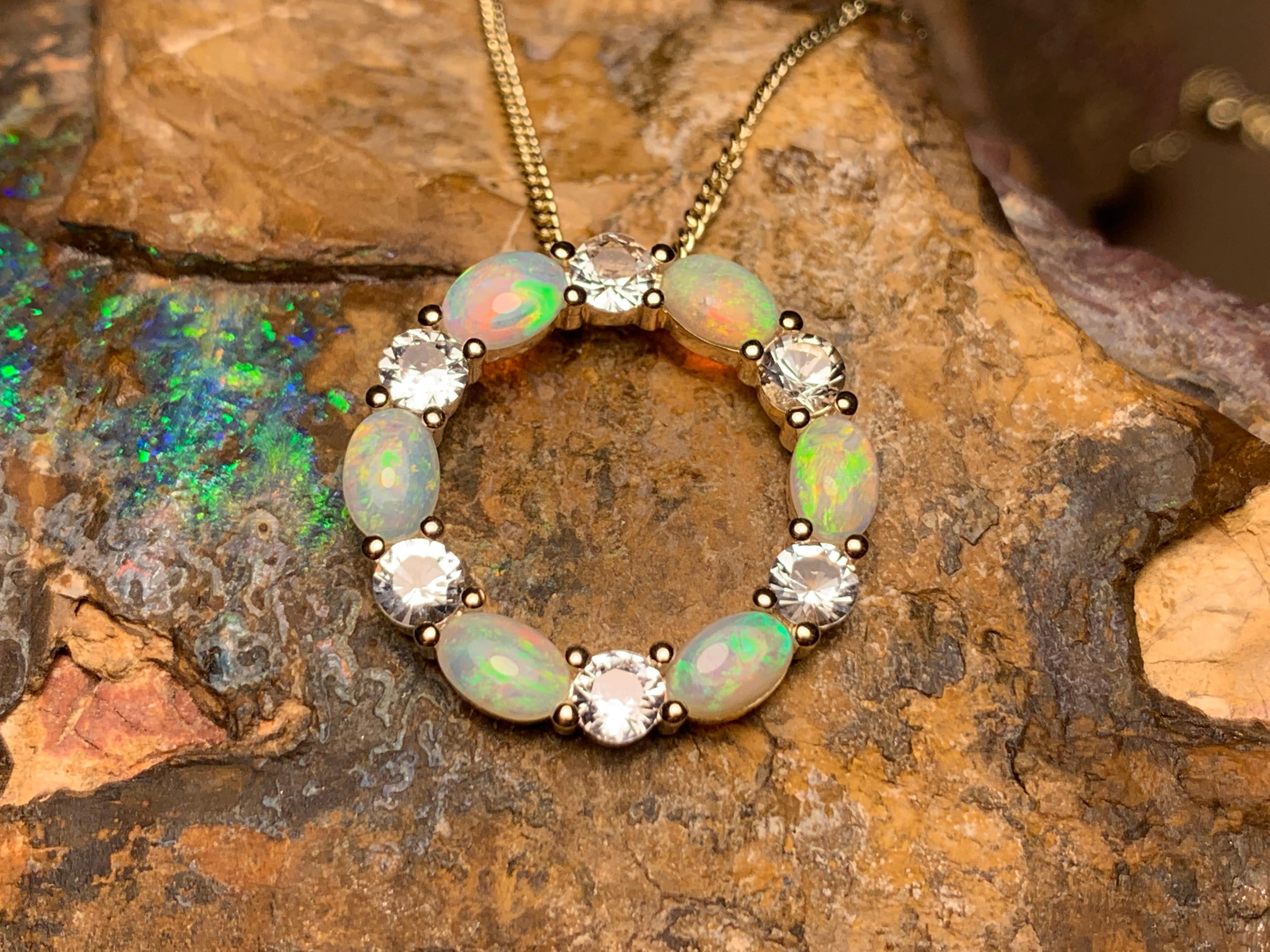 14kt Yellow Gold Circle of Life Opal and Sapphire pendant - Masterpiece Jewellery Opal & Gems Sydney Australia | Online Shop