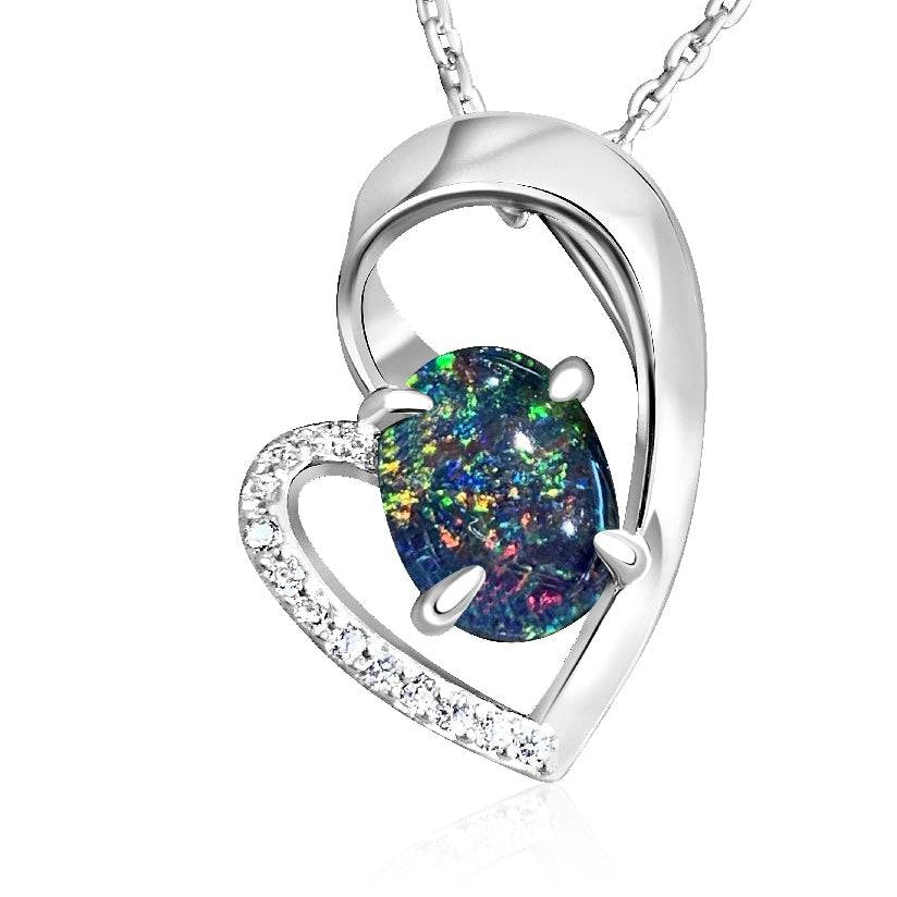 One Sterling Silver Heart shape pendant with crystals - Masterpiece Jewellery Opal & Gems Sydney Australia | Online Shop
