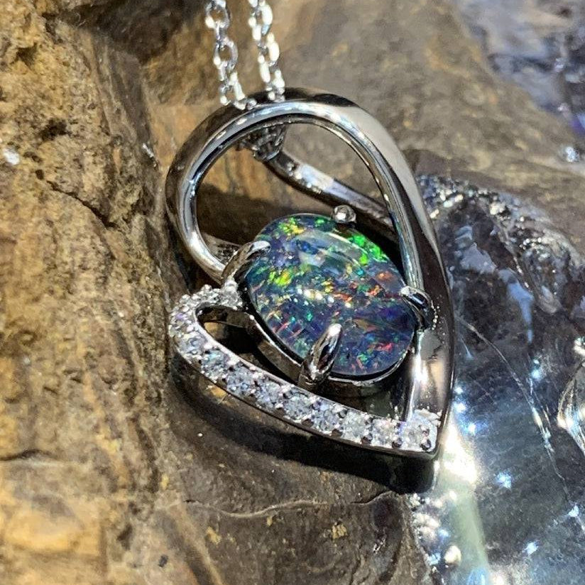 One Sterling Silver Heart shape pendant with crystals - Masterpiece Jewellery Opal & Gems Sydney Australia | Online Shop