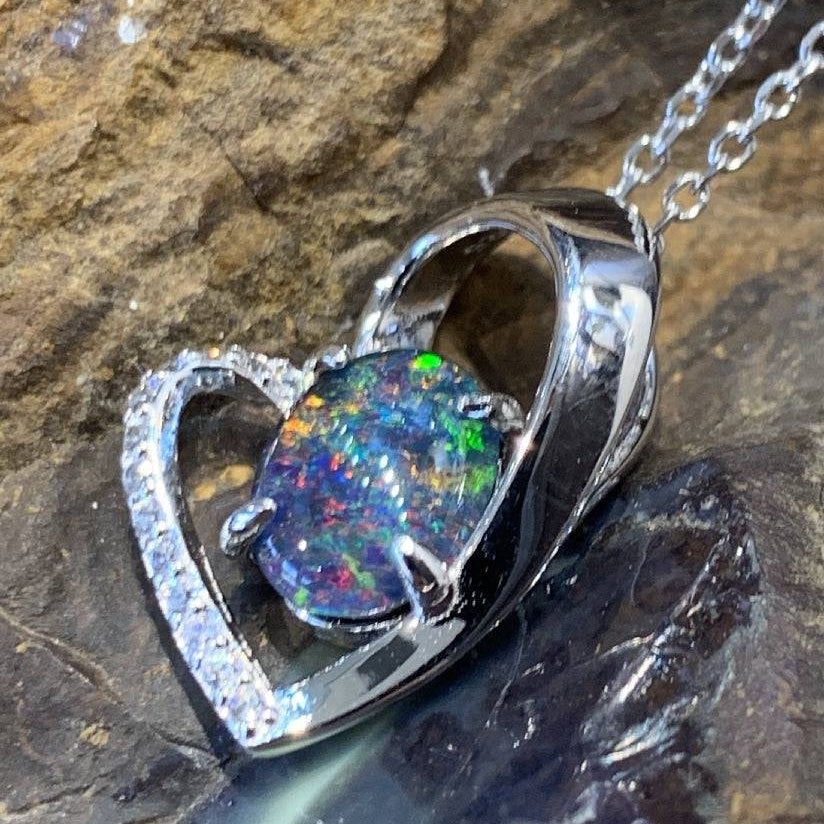 One Sterling Silver Heart shape pendant with crystals - Masterpiece Jewellery Opal & Gems Sydney Australia | Online Shop