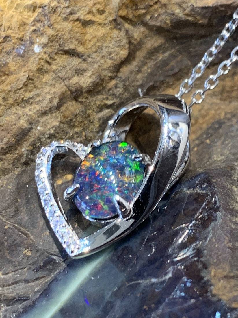 One Sterling Silver Heart shape pendant with crystals - Masterpiece Jewellery Opal & Gems Sydney Australia | Online Shop