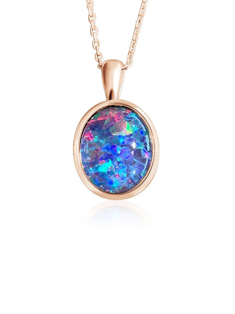 Rose Gold plated 12x10mm Opal triplet bezel set pendant - Masterpiece Jewellery Opal & Gems Sydney Australia | Online Shop