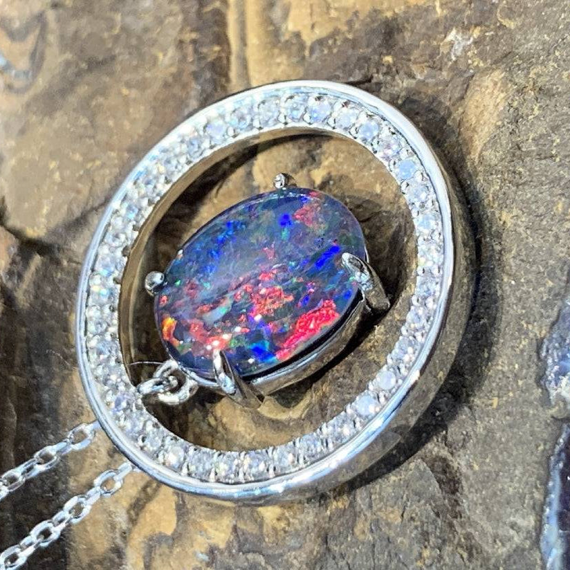 Sterling Silver Circle pendant with Opal Triplet - Masterpiece Jewellery Opal & Gems Sydney Australia | Online Shop