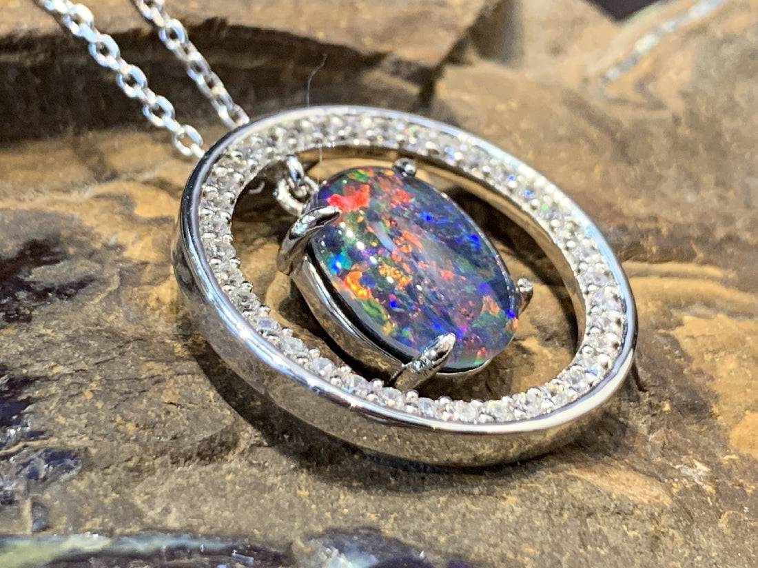 Sterling Silver Circle pendant with Opal Triplet - Masterpiece Jewellery Opal & Gems Sydney Australia | Online Shop