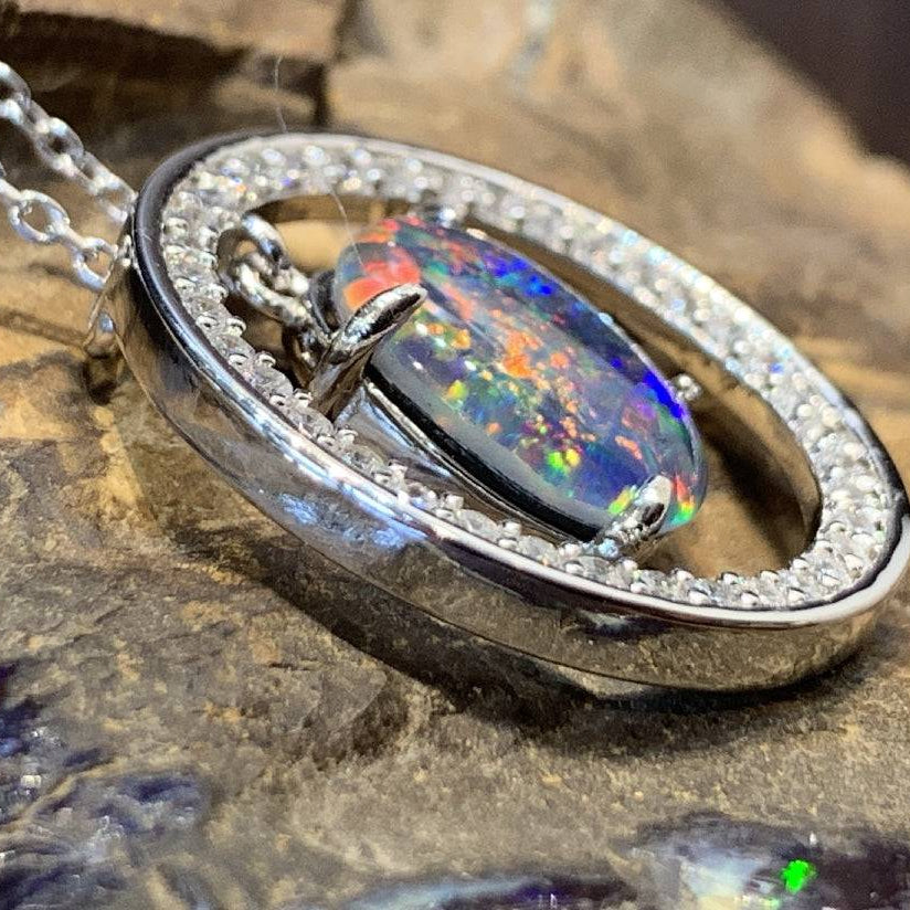 Sterling Silver Circle pendant with Opal Triplet - Masterpiece Jewellery Opal & Gems Sydney Australia | Online Shop
