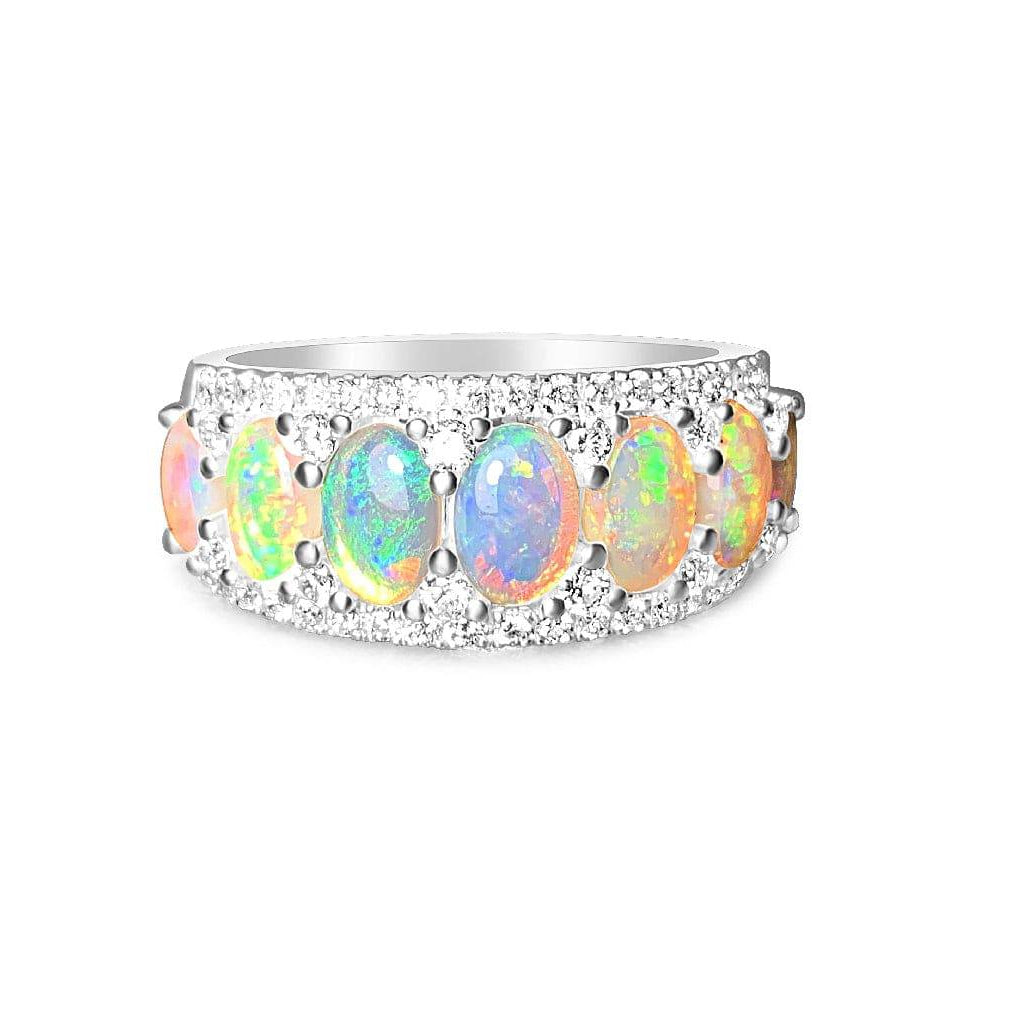14kt White Gold eternity style Opal and Diamond ring - Masterpiece Jewellery Opal & Gems Sydney Australia | Online Shop