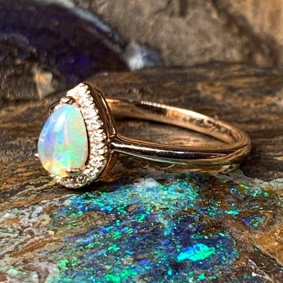 18kt Rose Gold cluster style Opal and Diamond ring - Masterpiece Jewellery Opal & Gems Sydney Australia | Online Shop