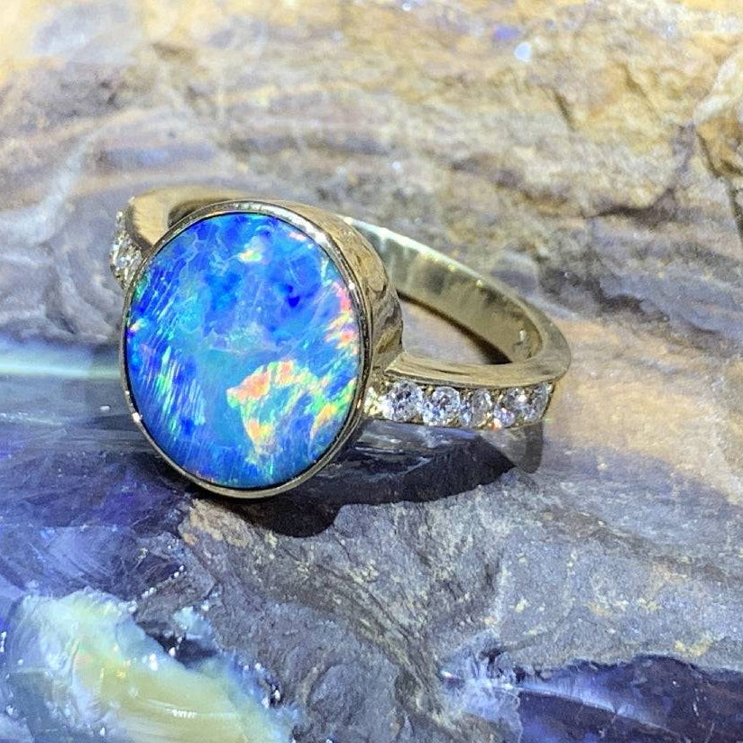 18kt Yellow Gold Black Opal and Diamond ring - Masterpiece Jewellery Opal & Gems Sydney Australia | Online Shop