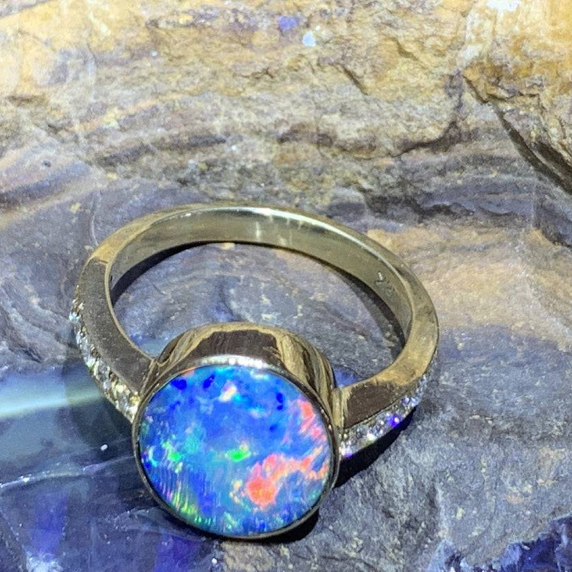 18kt Yellow Gold Black Opal and Diamond ring - Masterpiece Jewellery Opal & Gems Sydney Australia | Online Shop
