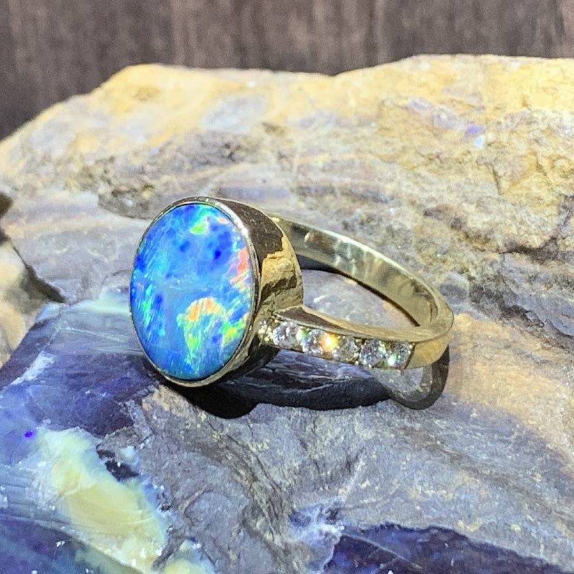18kt Yellow Gold Black Opal and Diamond ring - Masterpiece Jewellery Opal & Gems Sydney Australia | Online Shop