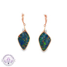14kt rose gold opal doublet drop earrings with diamond accents and multicolour play-of-colour