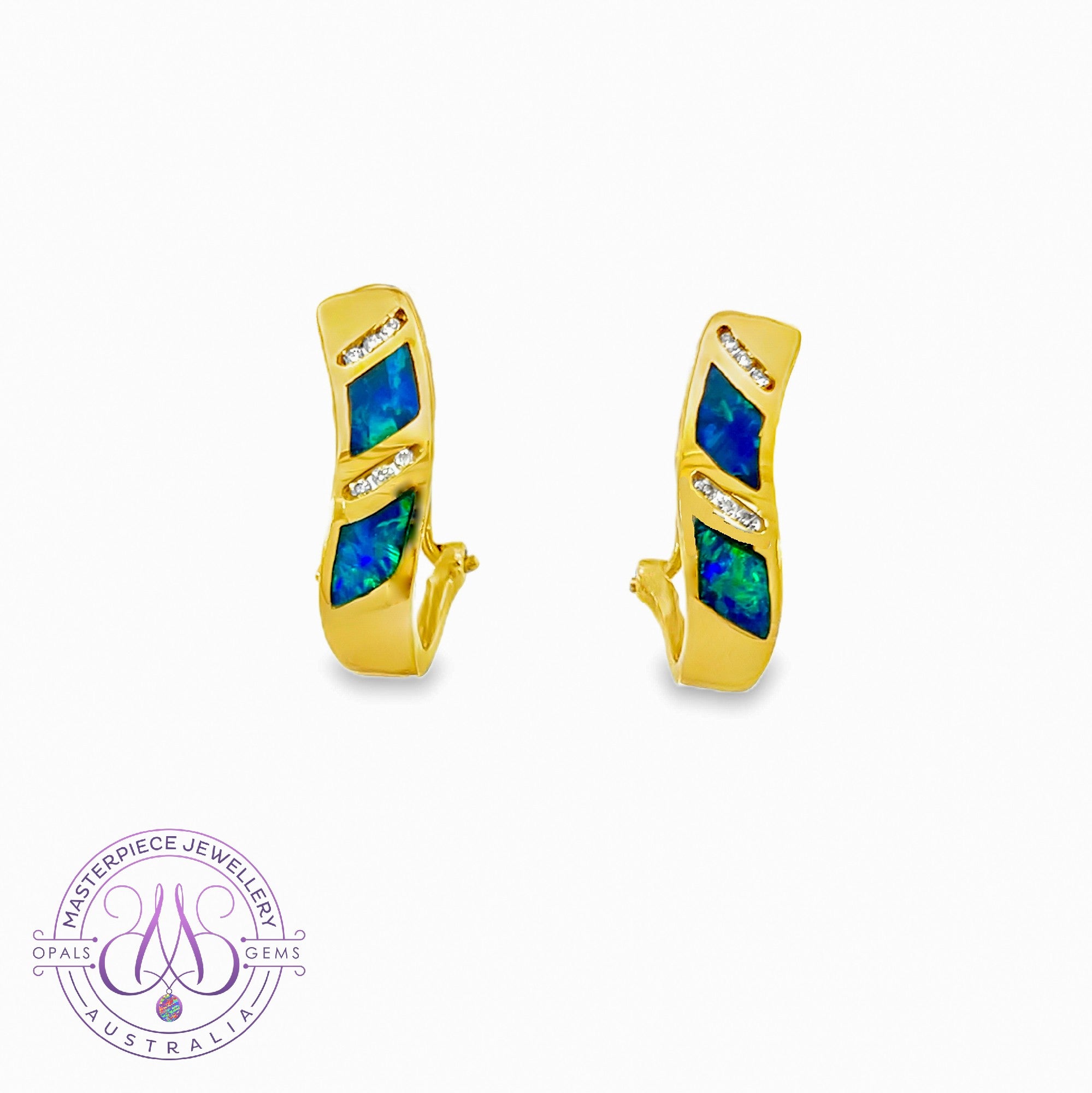 14kt Yellow Gold inlay huggie earrings