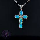 STERLING SILVER CROSS CRYSTAL OPAL 5X3MM PENDANT