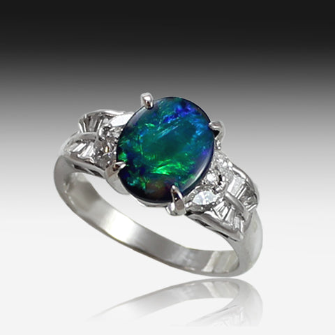 PLATINUM BLACK OPAL 2.49ct AND DIAMOND RING