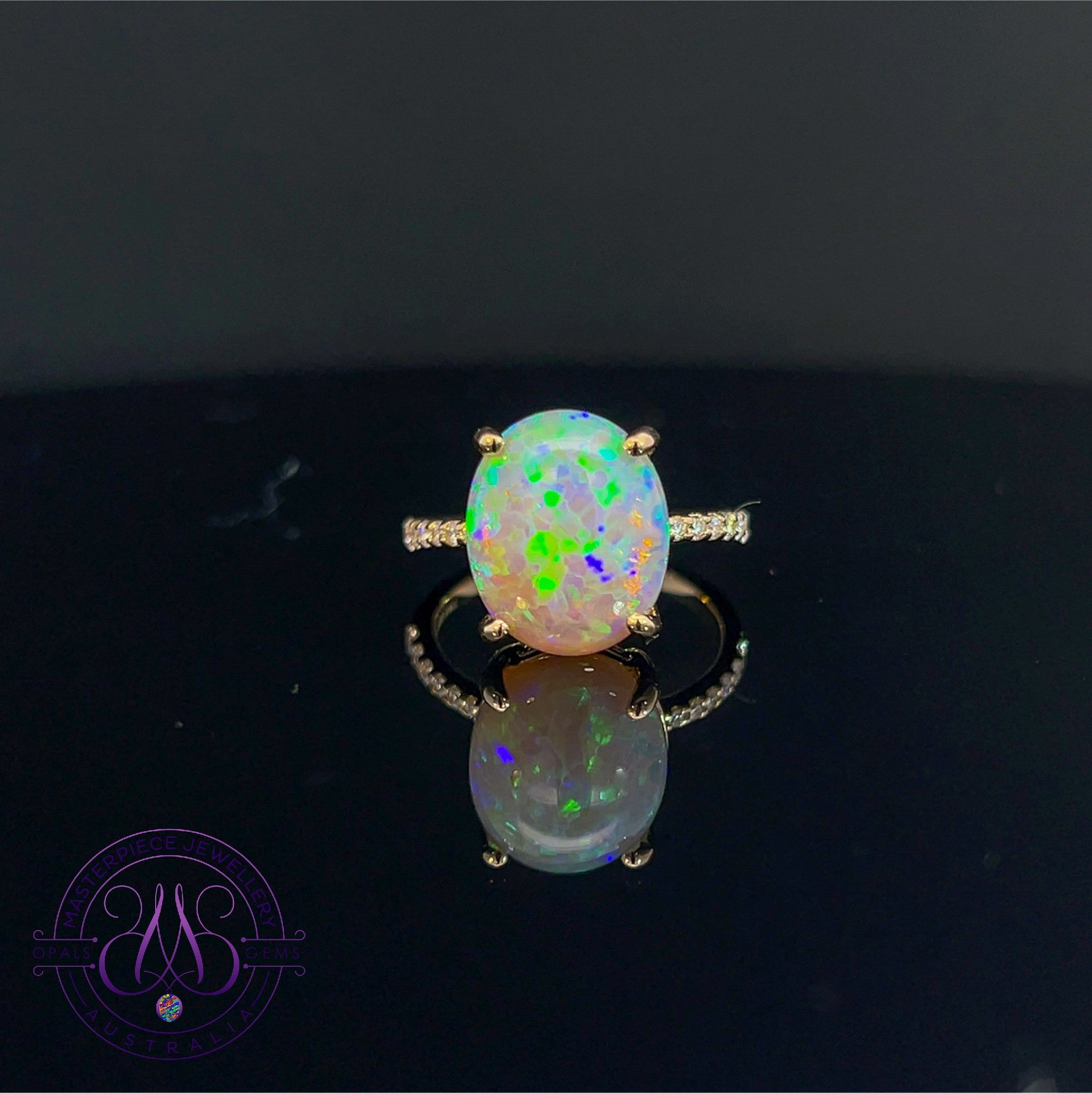 14kt Yellow Gold Black Opal 5.05ct diamond ring