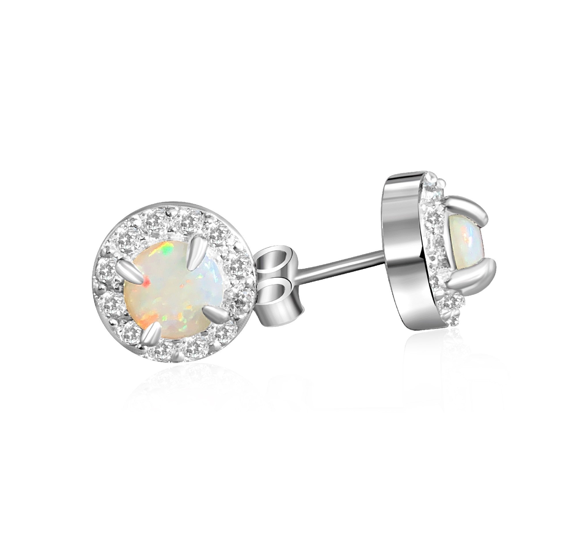 Sterling Silver White Opal 5mm halo studs