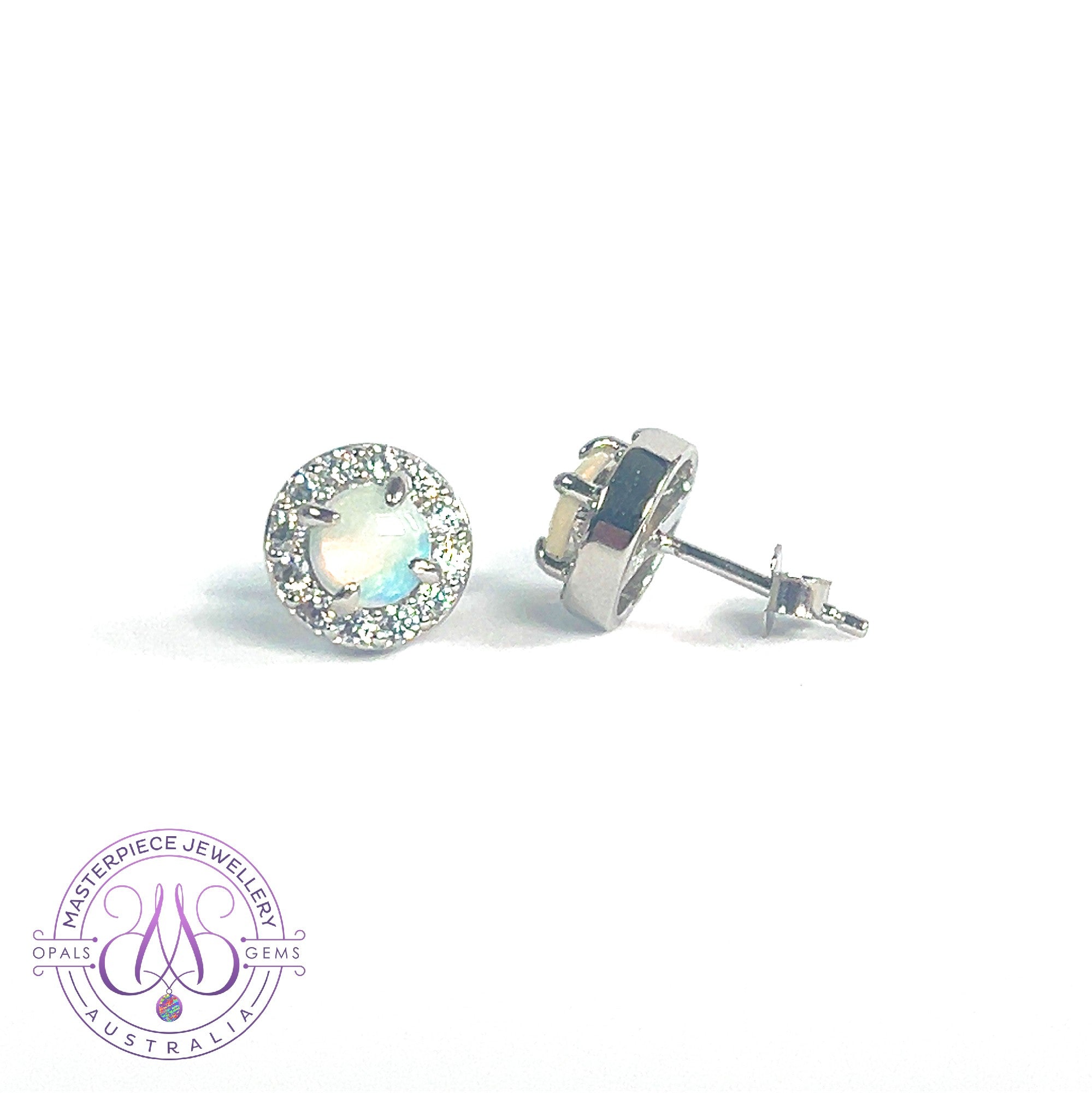 Sterling Silver White Opal 5mm halo studs