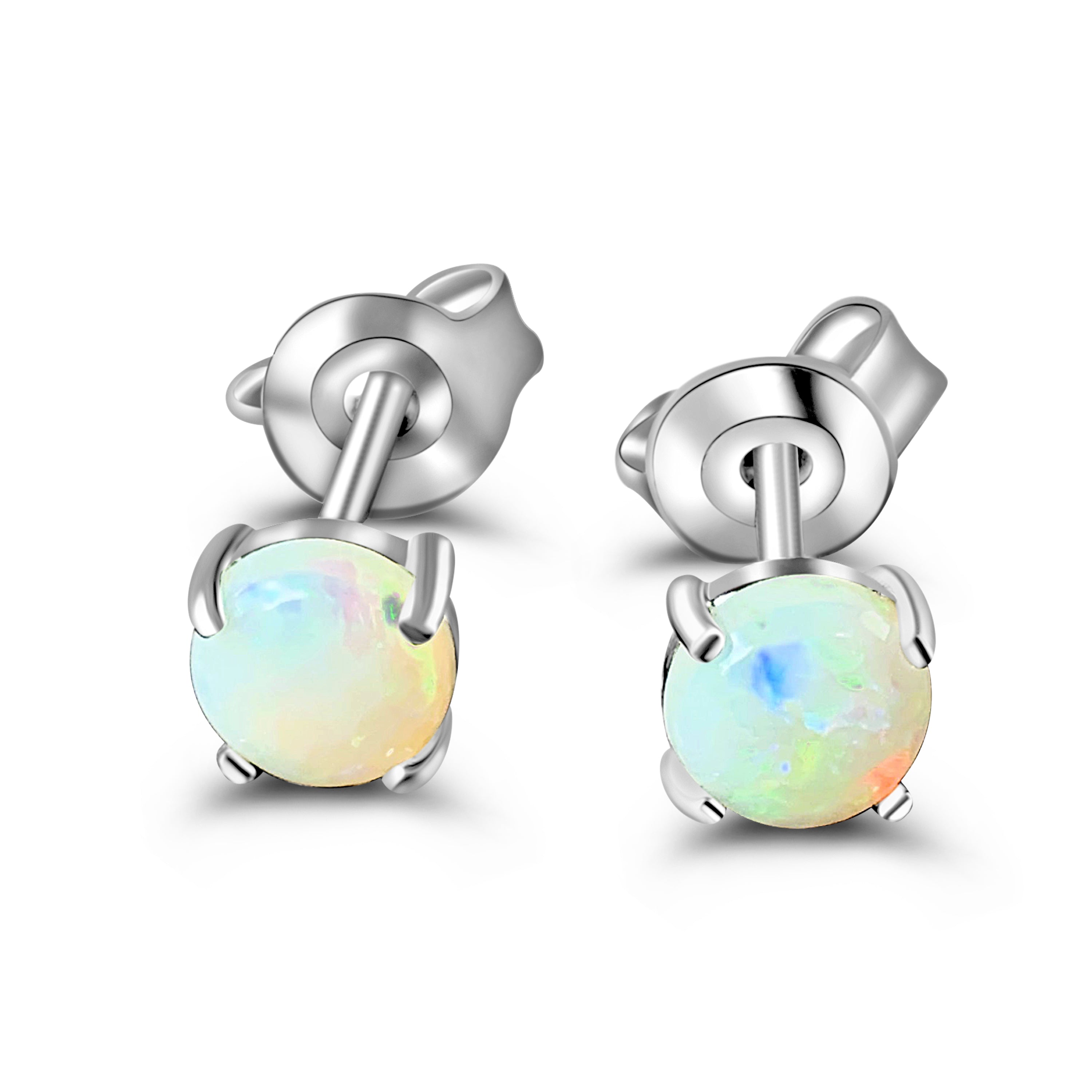 One pair of 9kt White Gold 3.5mm Crystal Opal earrings studs - Masterpiece Jewellery Opal & Gems Sydney Australia | Online Shop