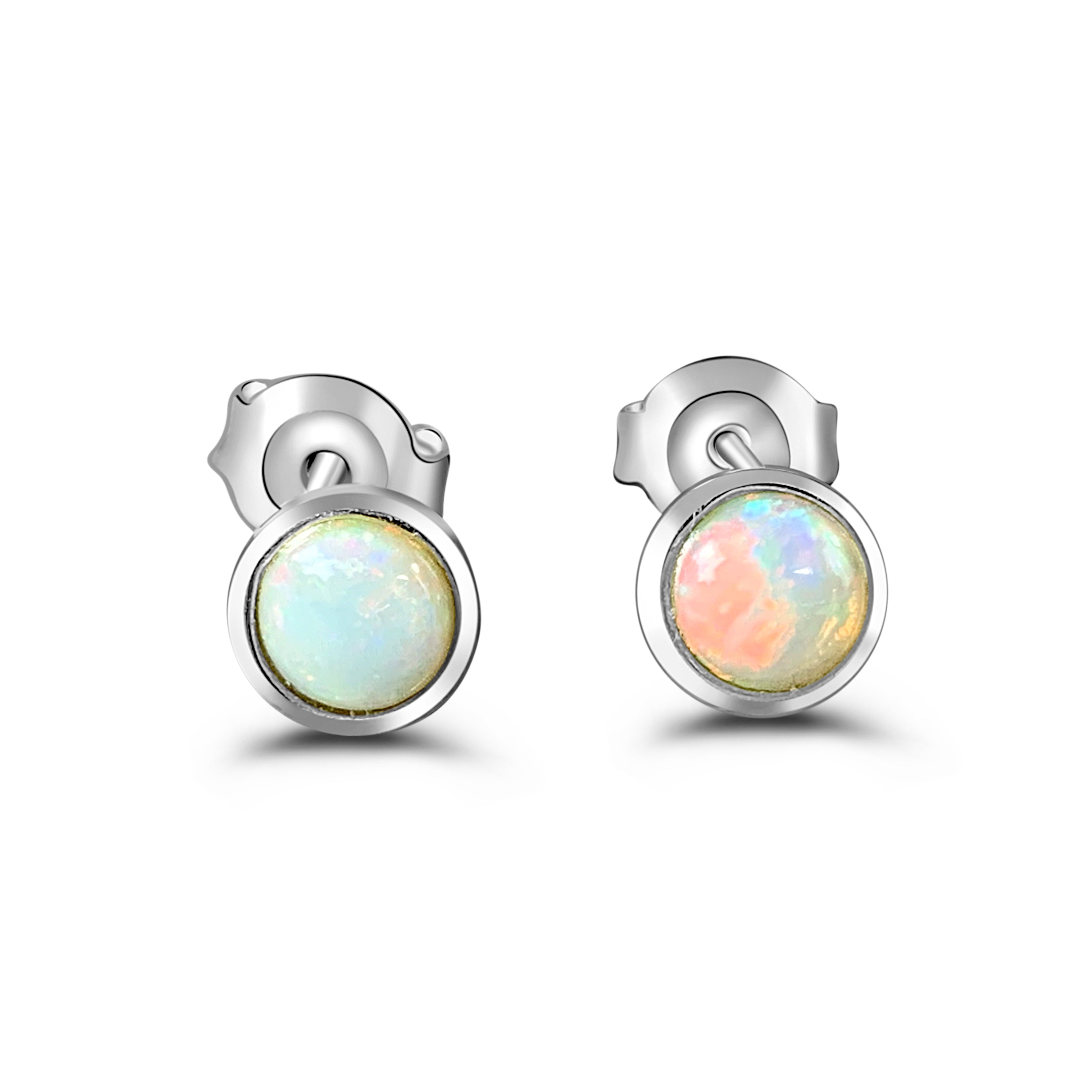 9kt White Gold 3mm Crystal Opal earrings studs - Masterpiece Jewellery Opal & Gems Sydney Australia | Online Shop