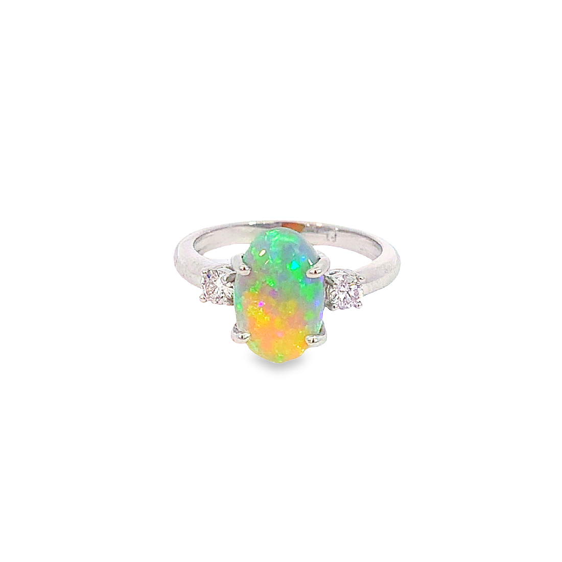 Platinum Black Opal 1.9ct and Diamond 0.24ct trilogy ring - Masterpiece Jewellery Opal & Gems Sydney Australia | Online Shop