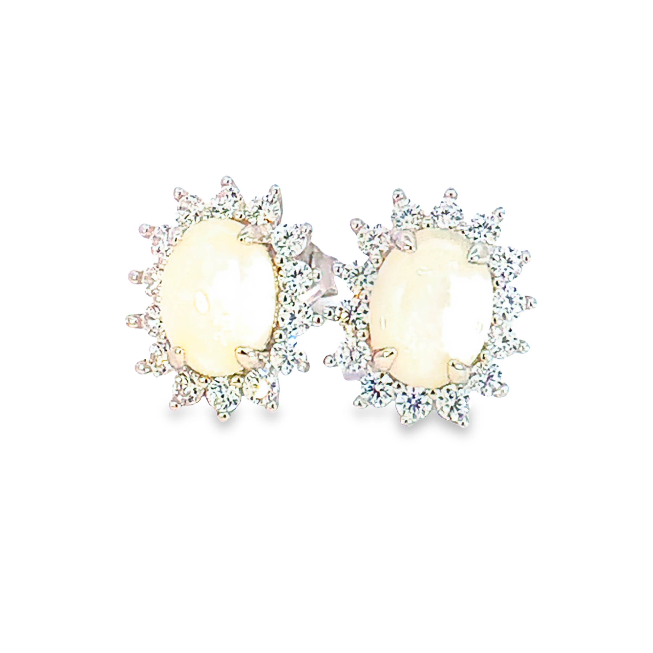 Sterling Silver 8x6mm White Opal cluster earring studs - Masterpiece Jewellery Opal & Gems Sydney Australia | Online Shop