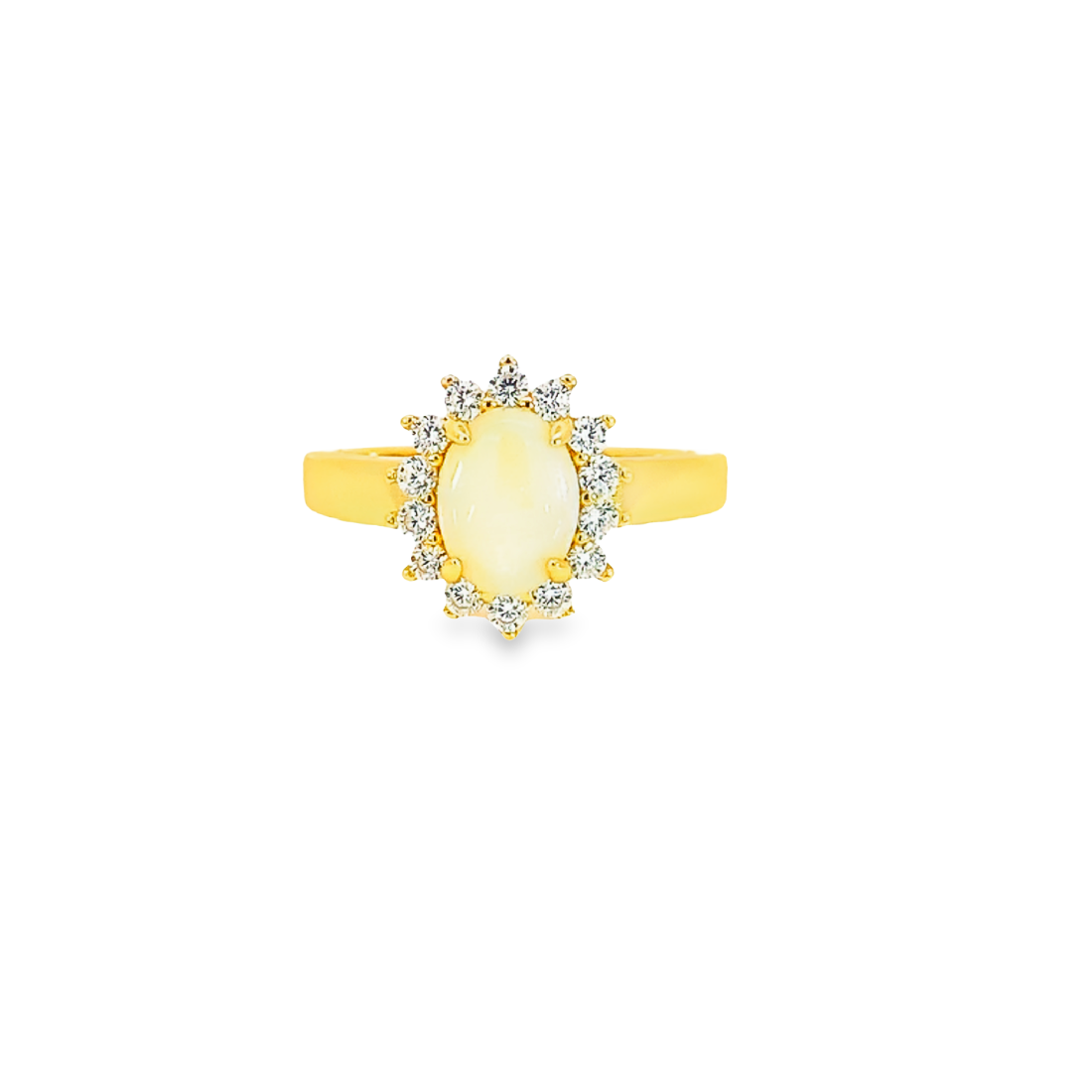 Yellow Gold plated Silver cluster ring 8x6mm White Opal - Masterpiece Jewellery Opal & Gems Sydney Australia | Online Shop