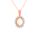 Rose Gold plated silver cluster 9x7mm White Opal pendant - Masterpiece Jewellery Opal & Gems Sydney Australia | Online Shop