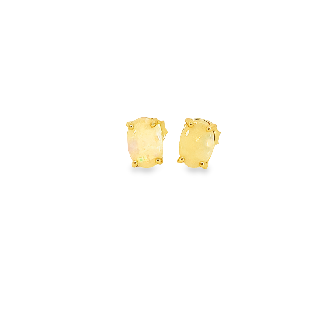 Pair of Gold plated silver 7x5mm White Opal studs - Masterpiece Jewellery Opal & Gems Sydney Australia | Online Shop