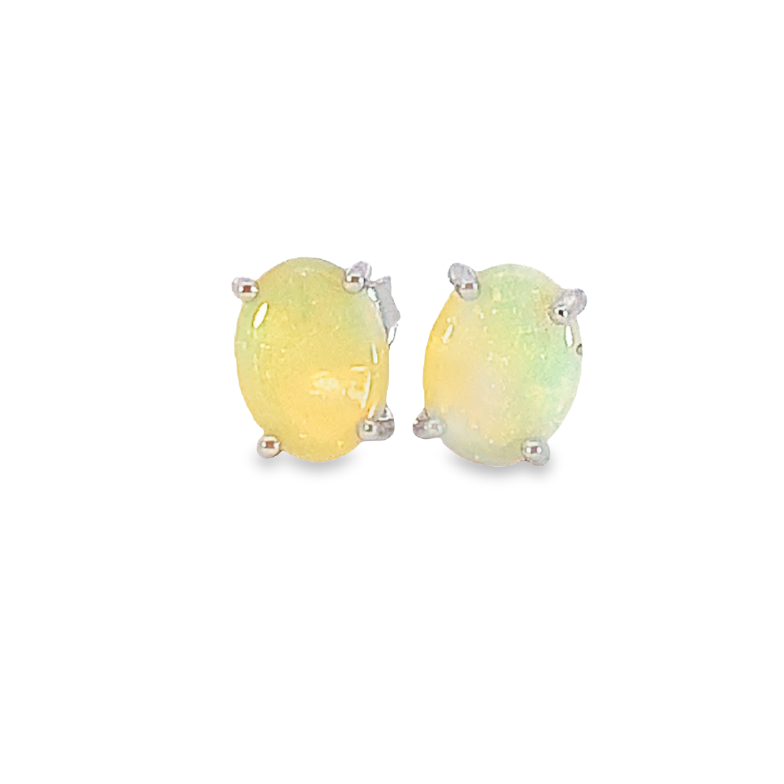 Sterling Silver 8x6mm White Opal studs - Masterpiece Jewellery Opal & Gems Sydney Australia | Online Shop