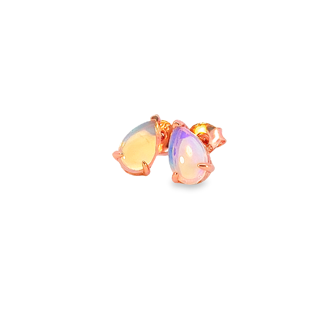 Rose Gold plated silver 8x5mm Pear shape White Opal studs - Masterpiece Jewellery Opal & Gems Sydney Australia | Online Shop