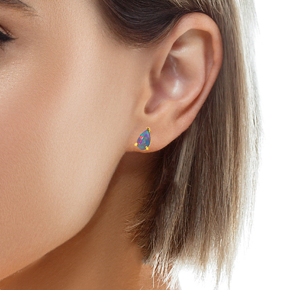 Gold plated 8x5mm pear shape Opal triplet studs - Masterpiece Jewellery Opal & Gems Sydney Australia | Online Shop