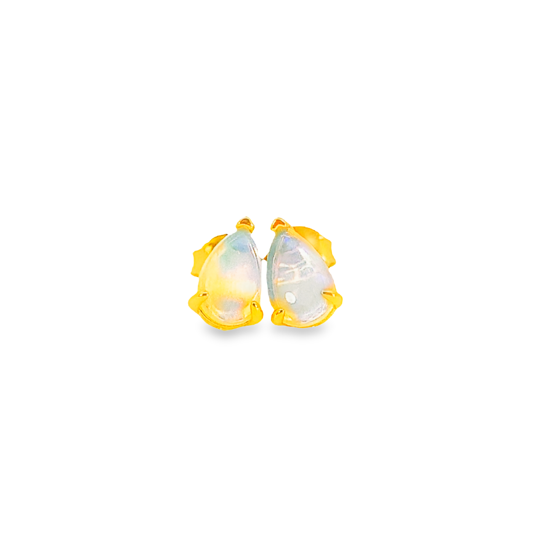 Gold plated silver 8x5mm pearshape White Opal studs - Masterpiece Jewellery Opal & Gems Sydney Australia | Online Shop